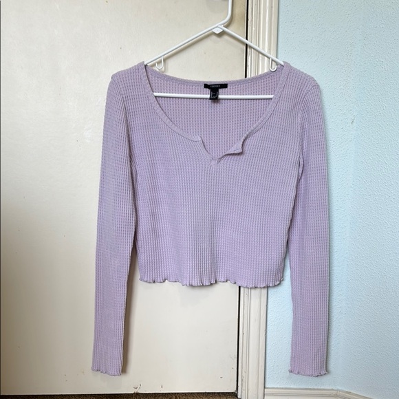 Forever 21 Ribbed Purple Crop Top with Scalloped Neckline - Picture 2 of 7